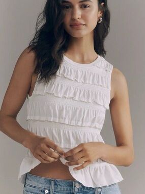 Anthropologie Maeve Women’s White Ruffle Sleeveless Top